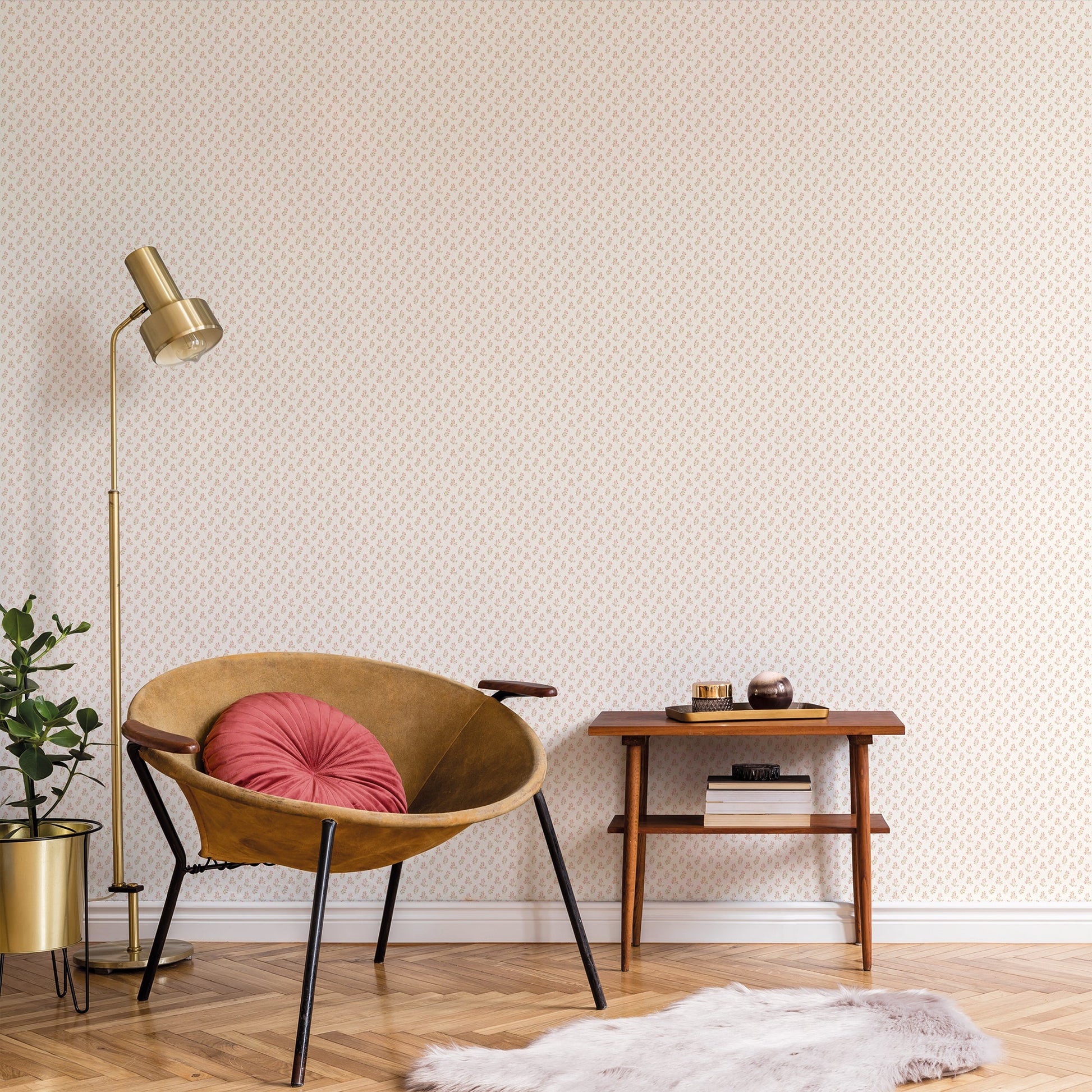 Small Prints Vintage Bud Wallpaper - Cranberry / Tan - Galerie - G56709Wallpaper199