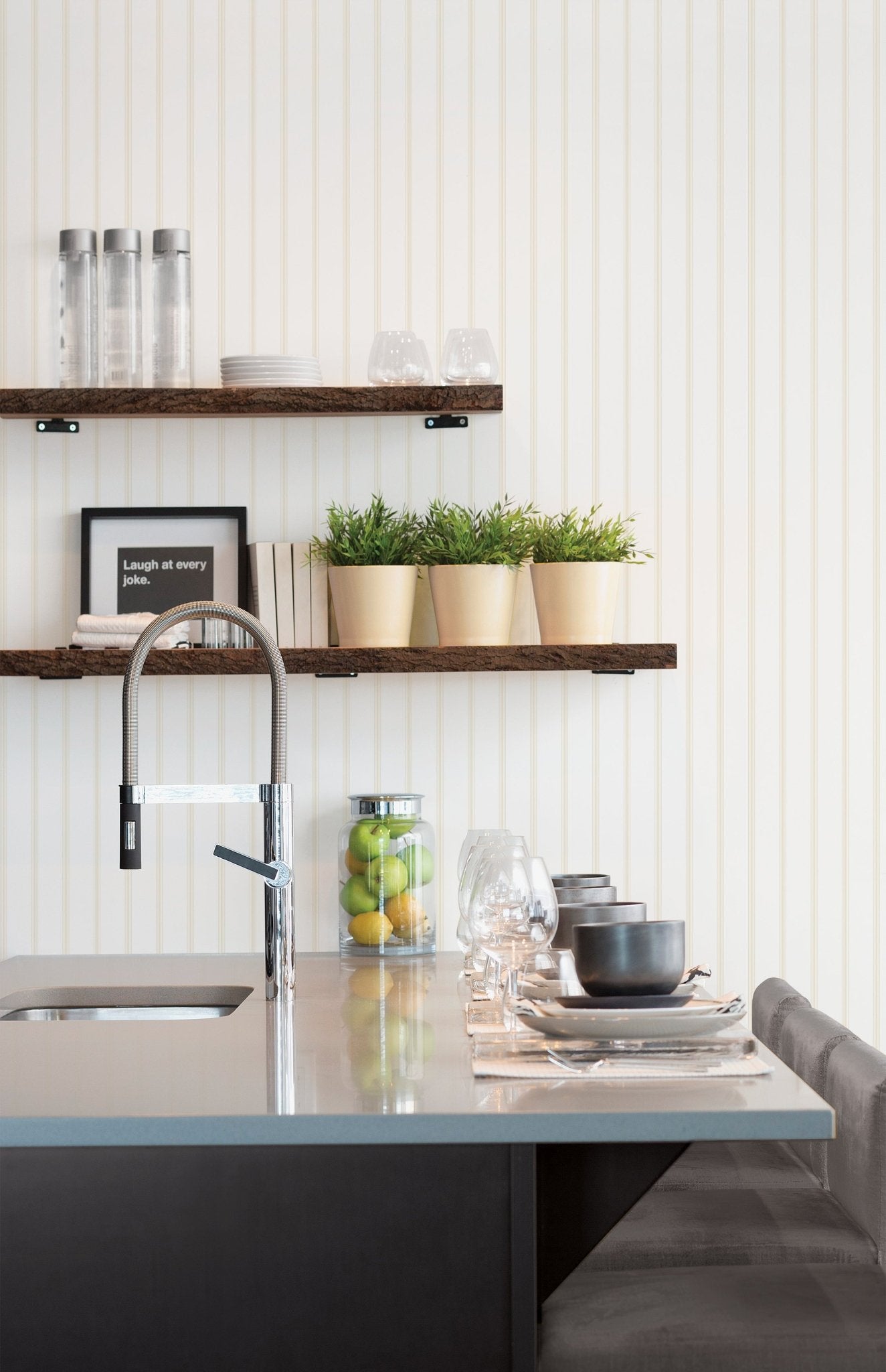 Smart Stripes Skinny Stripe Wallpaper - Beige / White - Galerie - G67561Wallpaper199