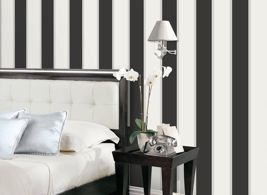 Smart Stripes Wide Stripe Wallpaper - Black / Cream - Galerie - G67543Wallpaper199