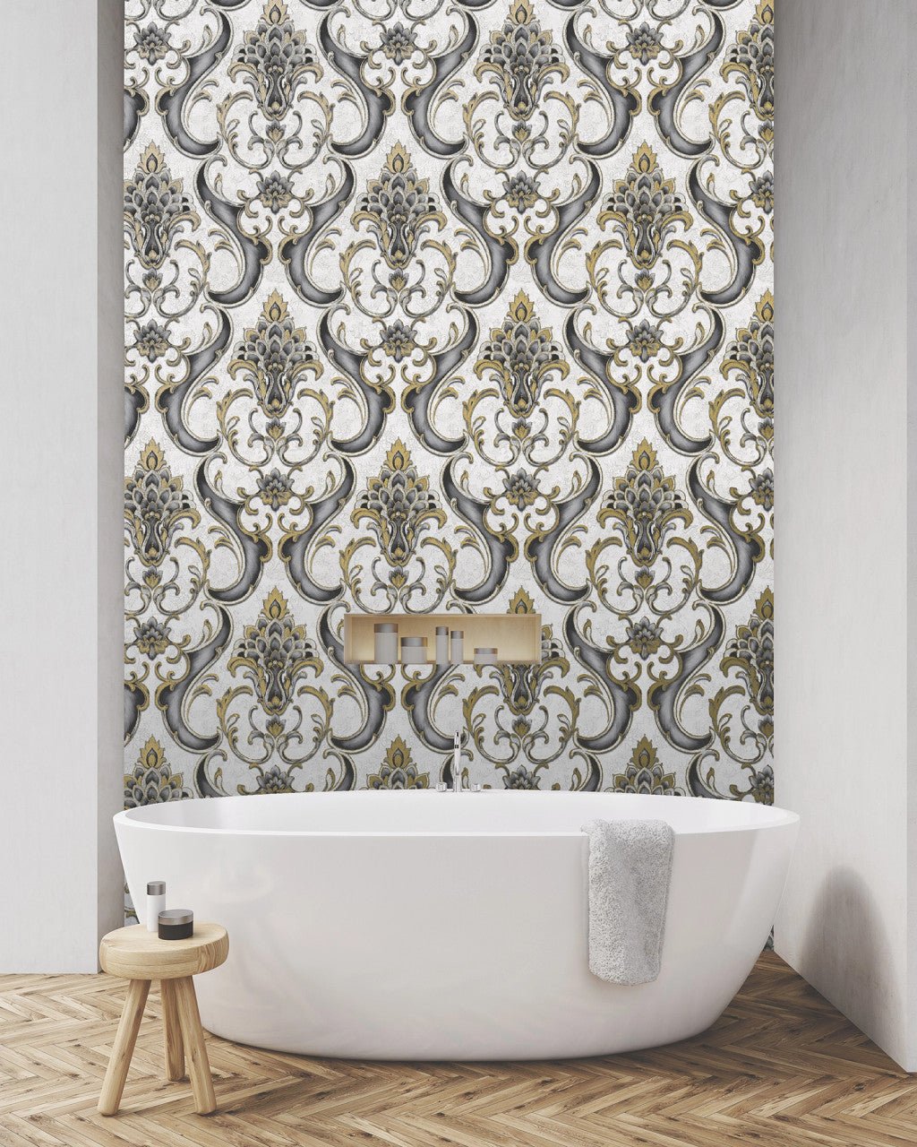 Sonata Damask Wallpaper - Black Gold - Rasch - 539783Wallpaper199