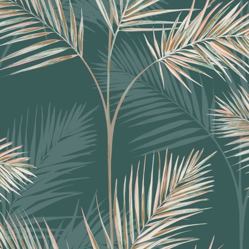 South Beach Palm Leaf Metallic Wallpaper - Emerald/Multi - Fine Décor - FD42679Wallpaper199
