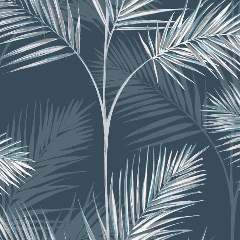 South Beach Palm Leaf Metallic Wallpaper - Navy/Grey - Fine Décor - FD42681Wallpaper199