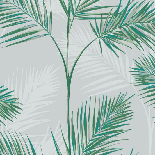 South Beach Palm Leaf Metallic Wallpaper - Stone/Green - Fine Décor - FD42678Wallpaper199
