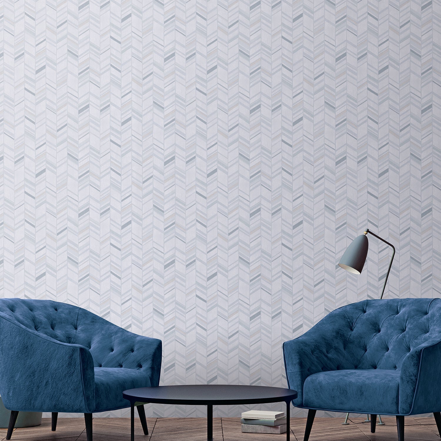 Special FX Chevron Wallpaper - Silver / Aqua / Grey - Galerie - G67711Wallpaper199