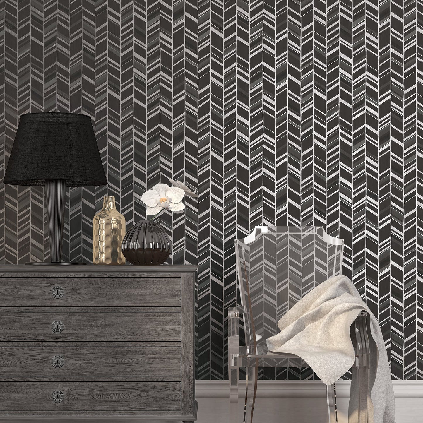 Special FX Chevron Wallpaper - Silver / Black - Galerie - G67716Wallpaper199
