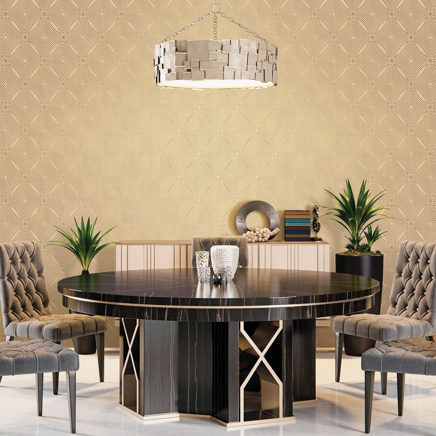 Special FX Geometric Spiral Wallpaper - Metallic Gold / Yellow - Galerie - G67730Wallpaper199