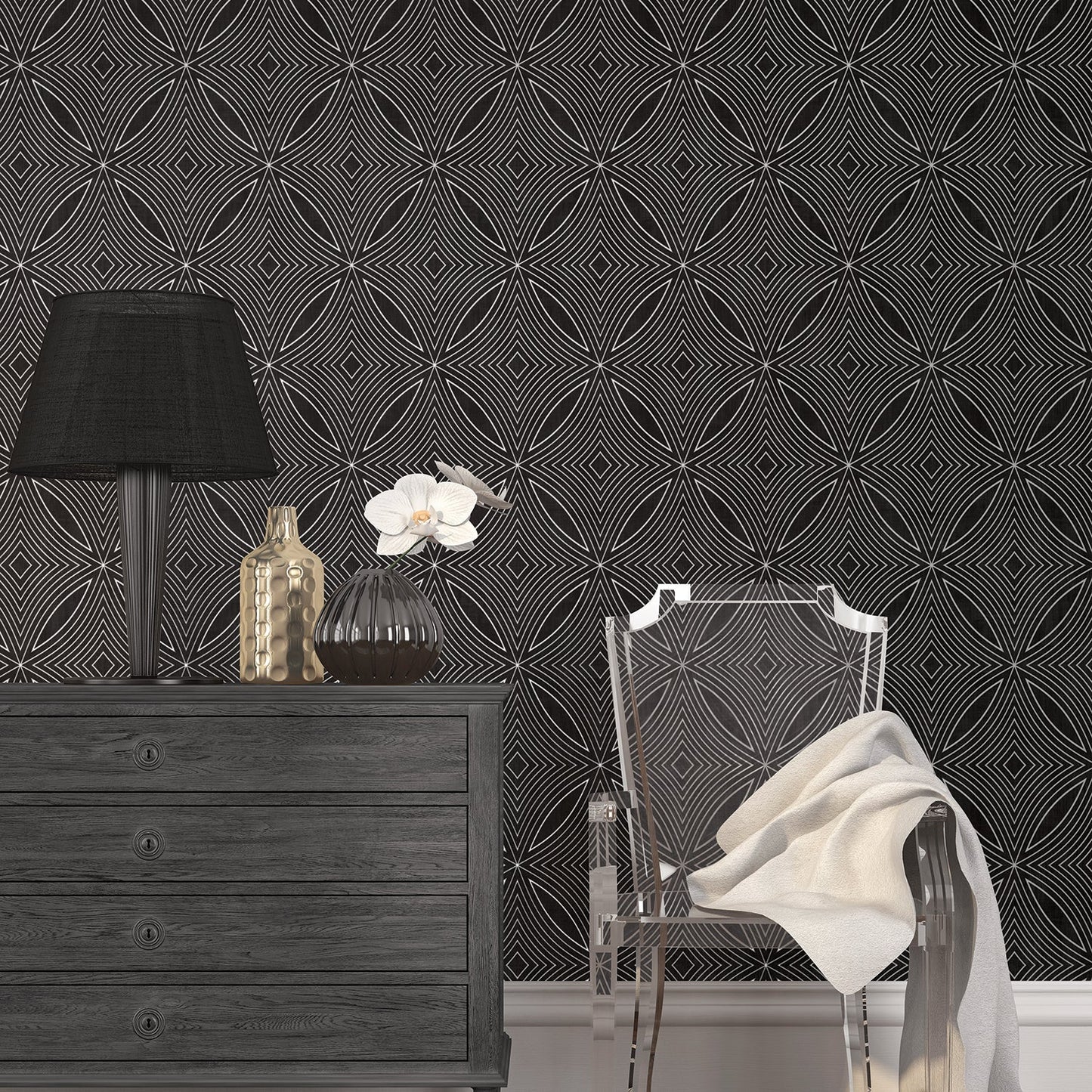 Special FX Geometric Spiral Wallpaper - Silver / Black - Galerie - G67732Wallpaper199