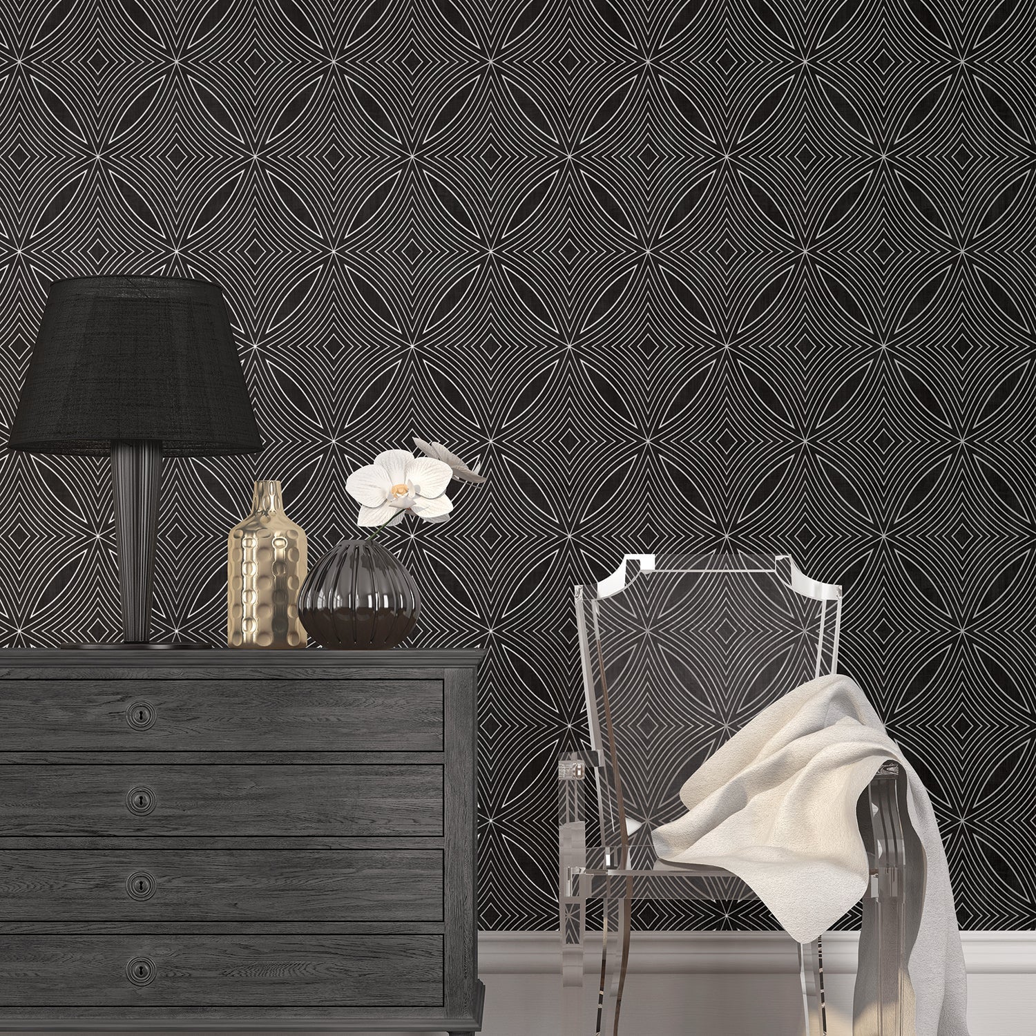 Special FX Geometric Spiral Wallpaper - Silver / Black - Galerie - G67732Wallpaper199