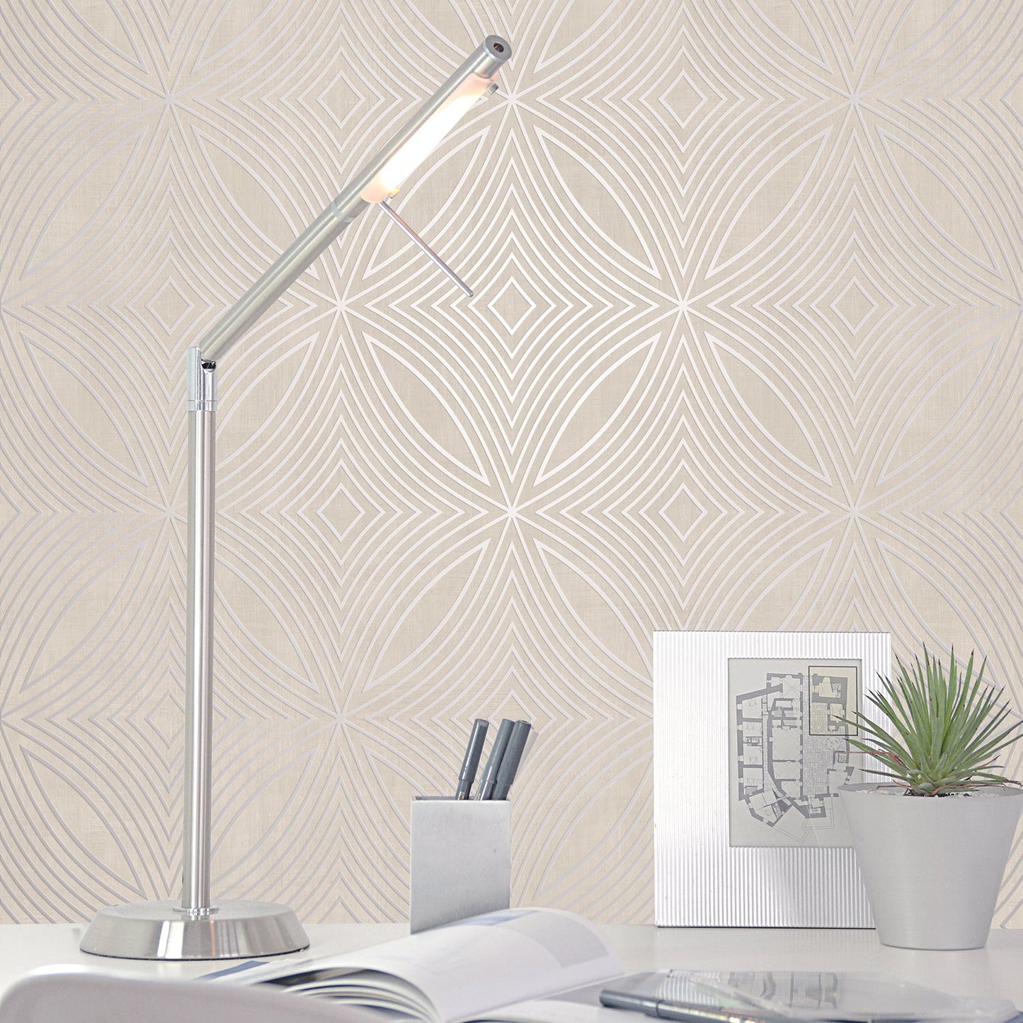 Special FX Geometric Spiral Wallpaper - Silver / Taupe - Galerie - G67722Wallpaper199