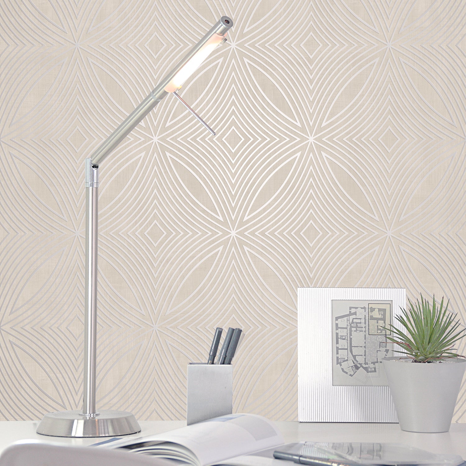 Special FX Geometric Spiral Wallpaper - Silver / Taupe - Galerie - G67722Wallpaper199