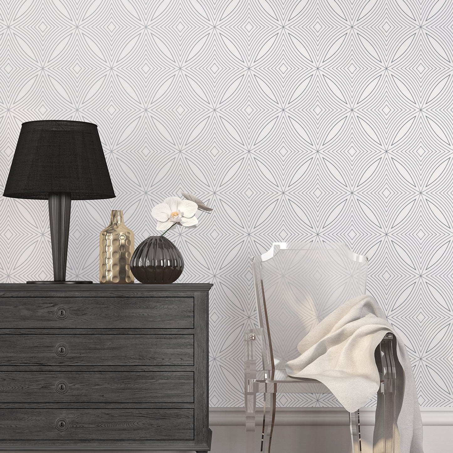 Special FX Geometric Spiral Wallpaper - Silver / White - Galerie - G67731Wallpaper199