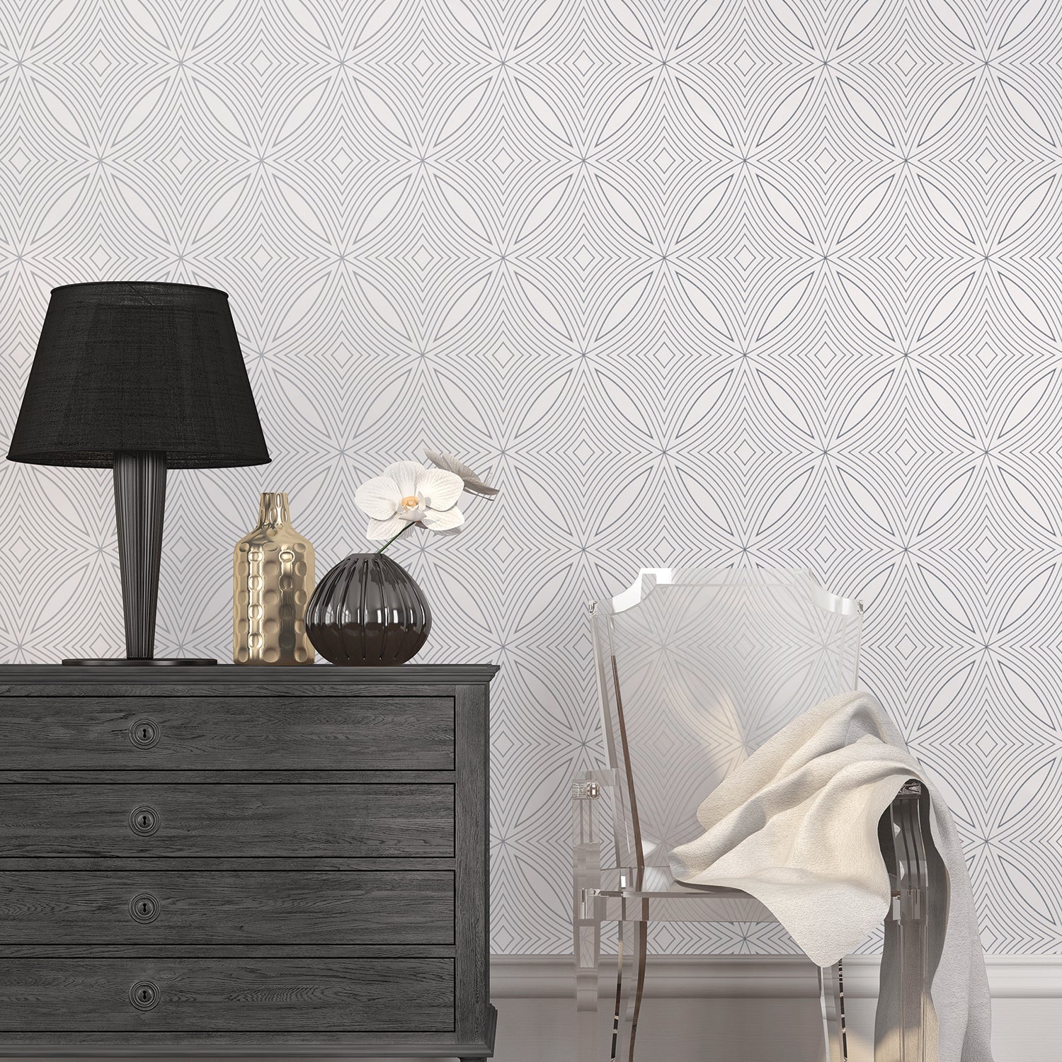 Special FX Geometric Spiral Wallpaper - Silver / White - Galerie - G67731Wallpaper199