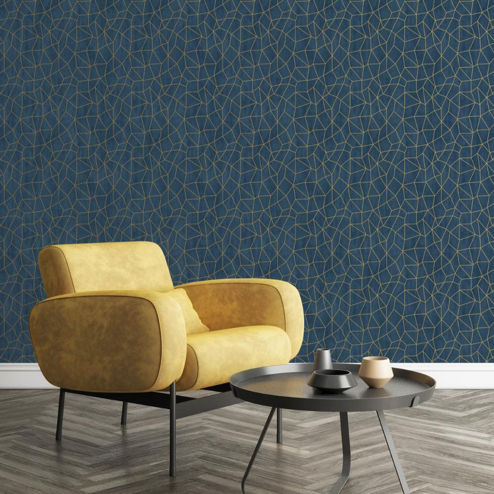 Special FX Glitter Web Wallpaper - Gold / Navy - Galerie - G68082Wallpaper199