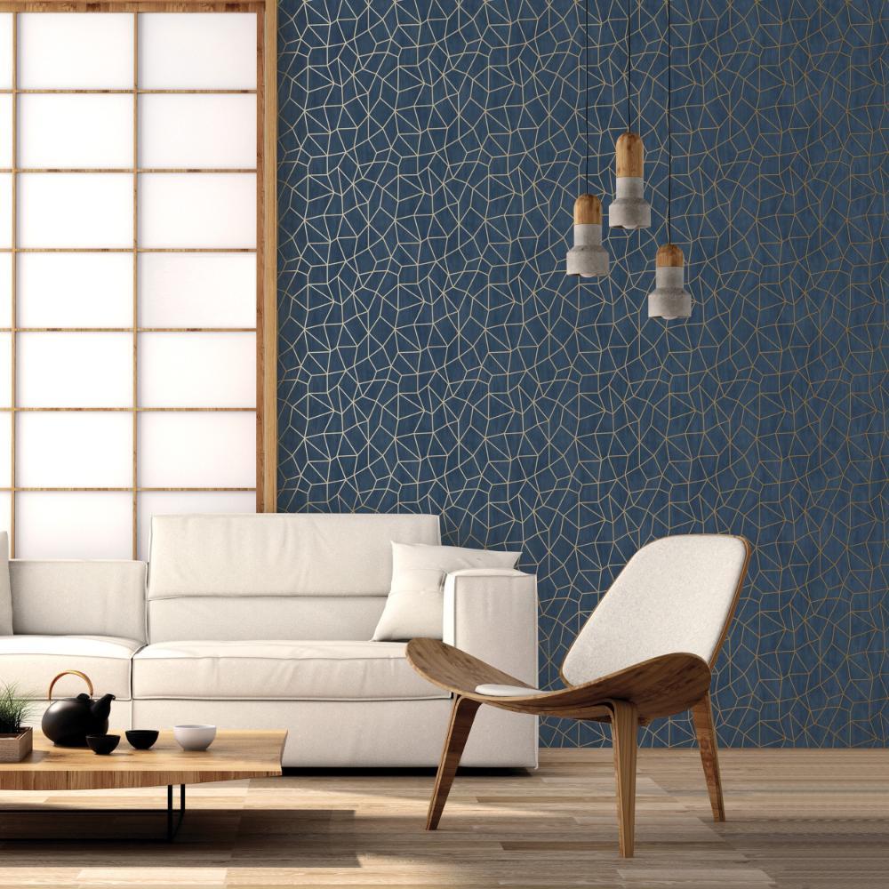 Special FX Glitter Web Wallpaper - Gold / Navy - Galerie - G68082Wallpaper199