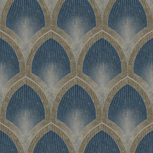 Special FX Nouveau Scallop Wallpaper - Navy / Taupe - Galerie - G68083Wallpaper199