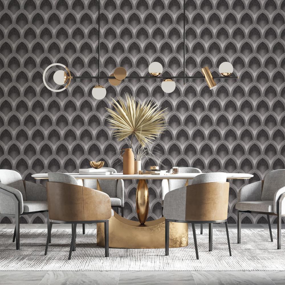 Special FX Nouveau Scallop Wallpaper - Silver / Black - Galerie - G68084Wallpaper199