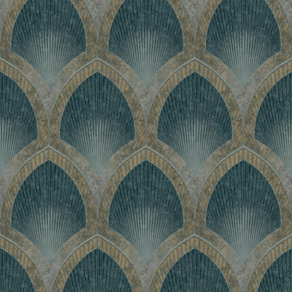 Special FX Nouveau Scallop Wallpaper - Silver / Turquoise / Gold - Galerie - G68085Wallpaper199