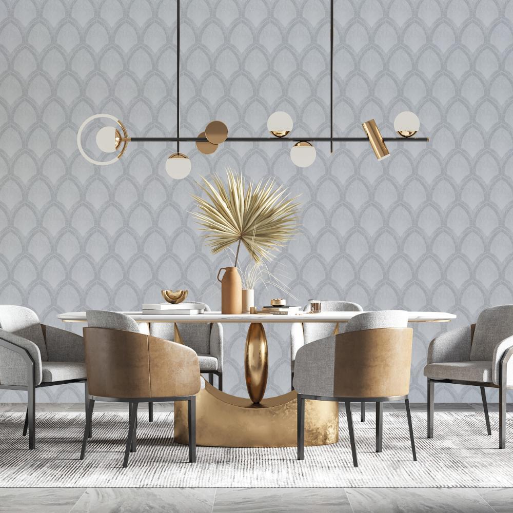 Special FX Nouveau Scallop Wallpaper - Silver / White / Grey - Galerie - G68086Wallpaper199