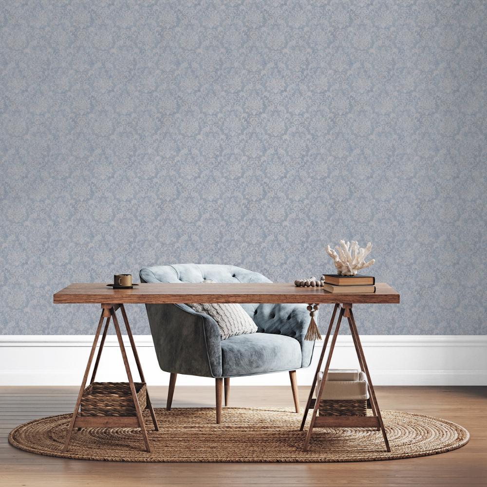Special FX Special Damask Wallpaper - Blue / Silver - Galerie - G68088Wallpaper199