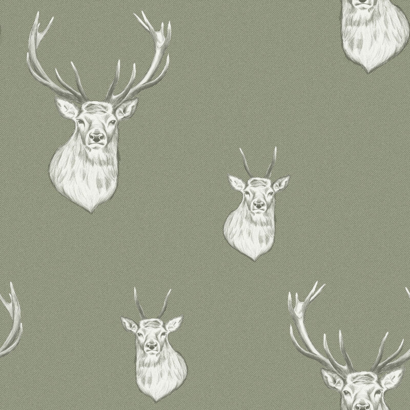 Stag Wallpaper - Sage Green - Catherine Lansfield - 165515Wallpaper199