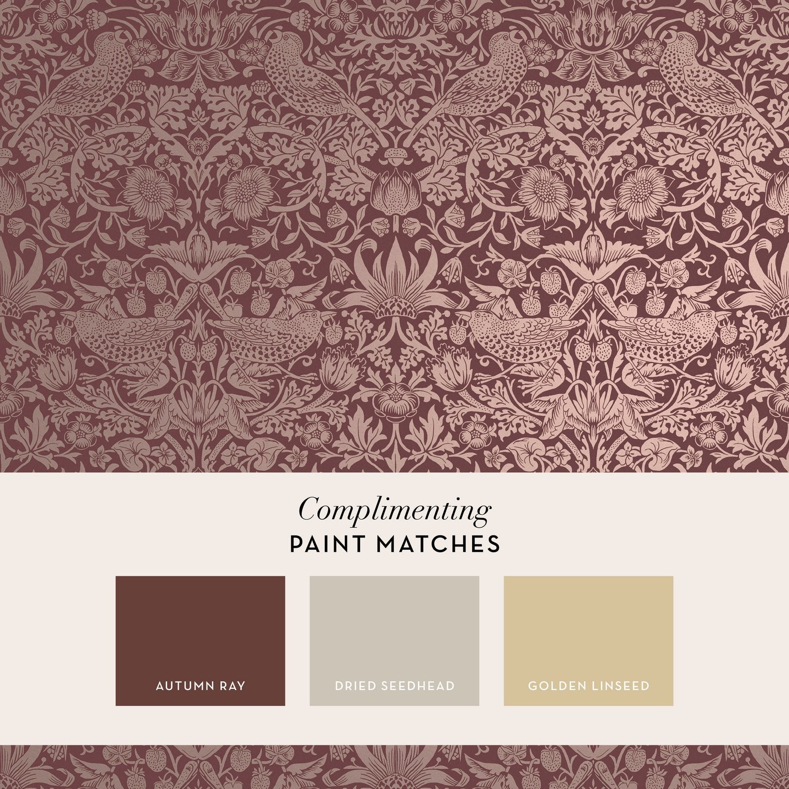 Strawberry Thief Fibrous Wallpaper - Burgundy - 124235 - William Morris AHWallpaper199