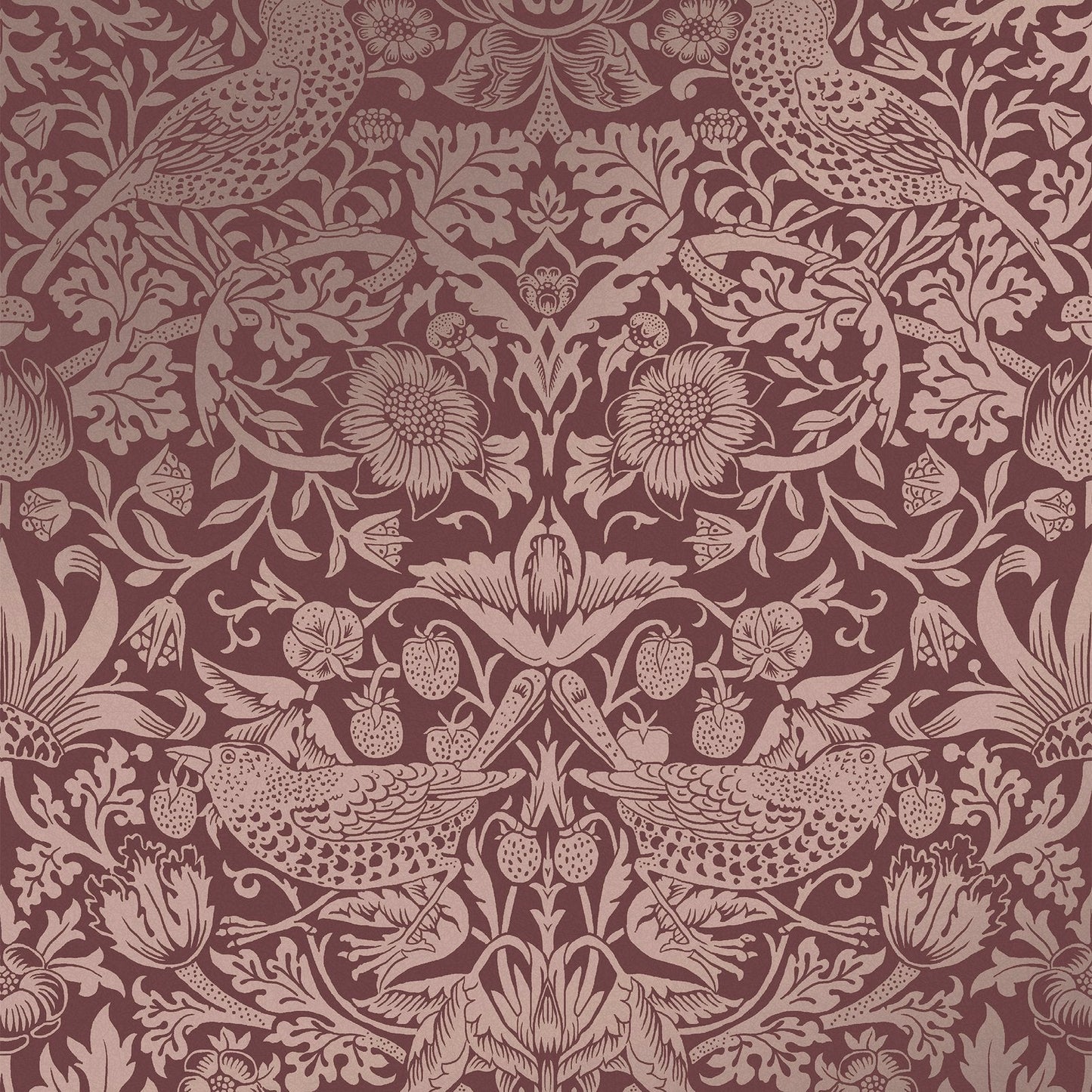 Strawberry Thief Fibrous Wallpaper - Burgundy - 124235 - William Morris AHWallpaper199