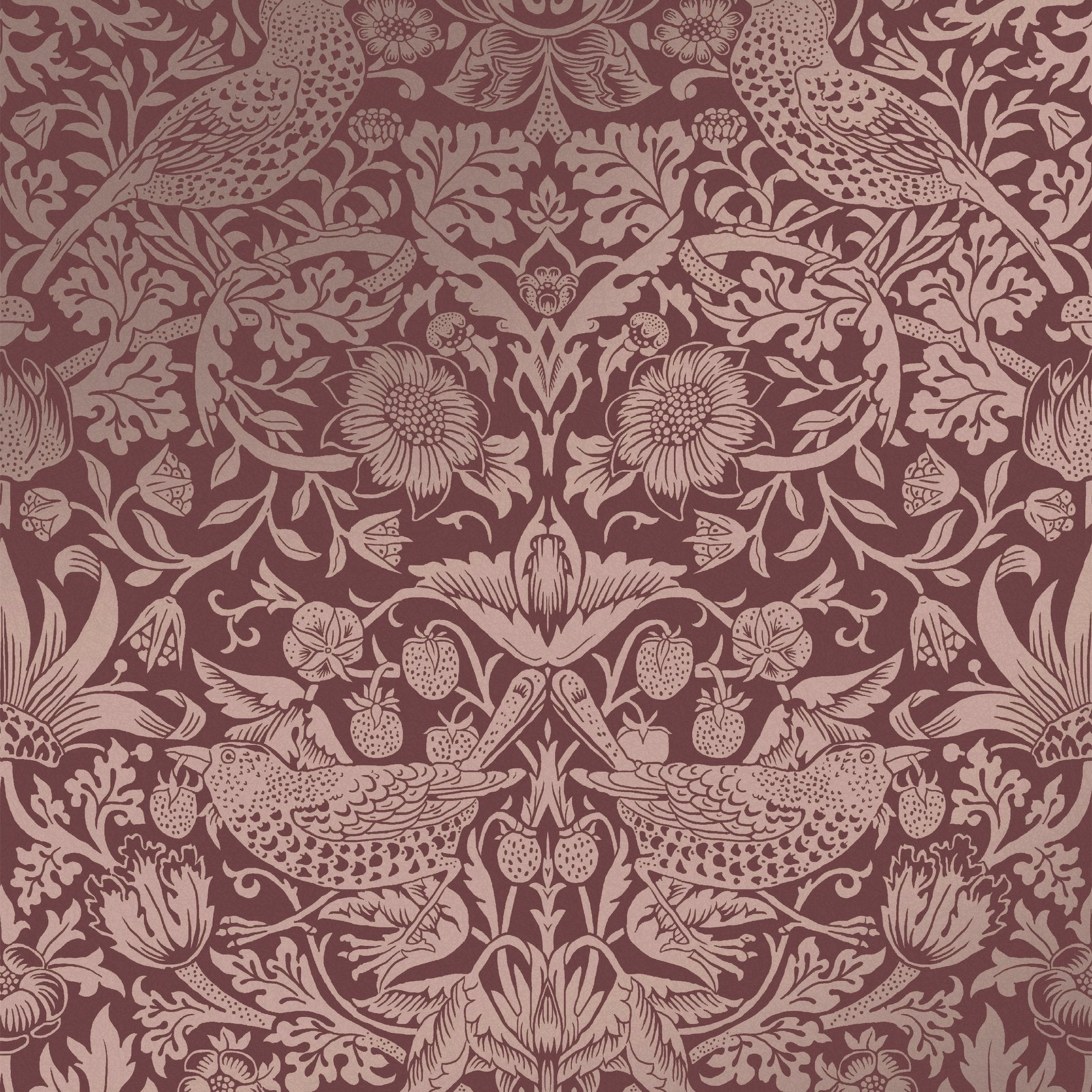 Strawberry Thief Fibrous Wallpaper - Burgundy - 124235 - William Morris AHWallpaper199