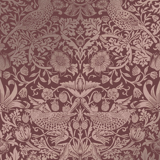 Strawberry Thief Fibrous Wallpaper - Burgundy - 124235 - William Morris AHWallpaper199