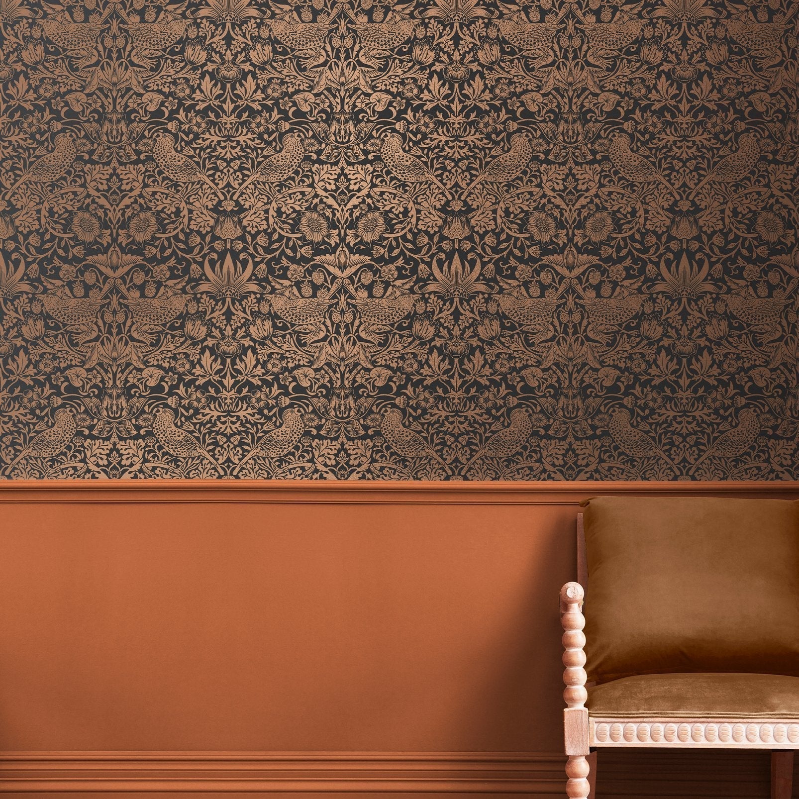 Strawberry Thief Fibrous Wallpaper - Charcoal - 124236 - William Morris AHWallpaper199