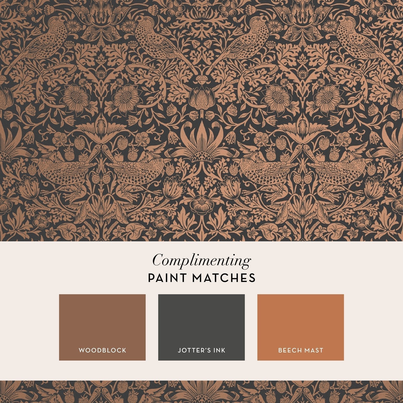 Strawberry Thief Fibrous Wallpaper - Charcoal - 124236 - William Morris AHWallpaper199