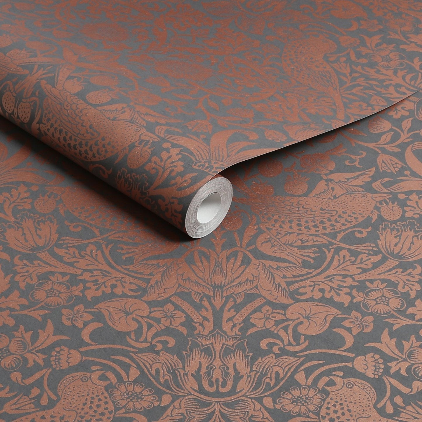Strawberry Thief Fibrous Wallpaper - Charcoal - 124236 - William Morris AHWallpaper199