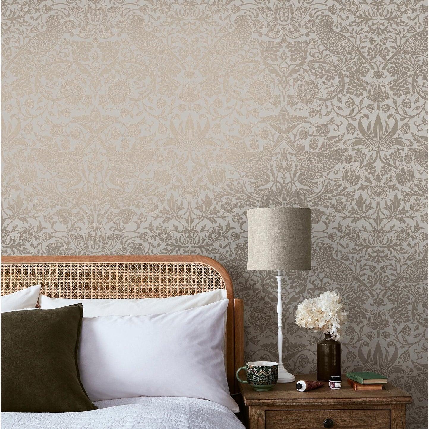 Strawberry Thief Fibrous Wallpaper - Neutral - 124238 - William Morris AHWallpaper199