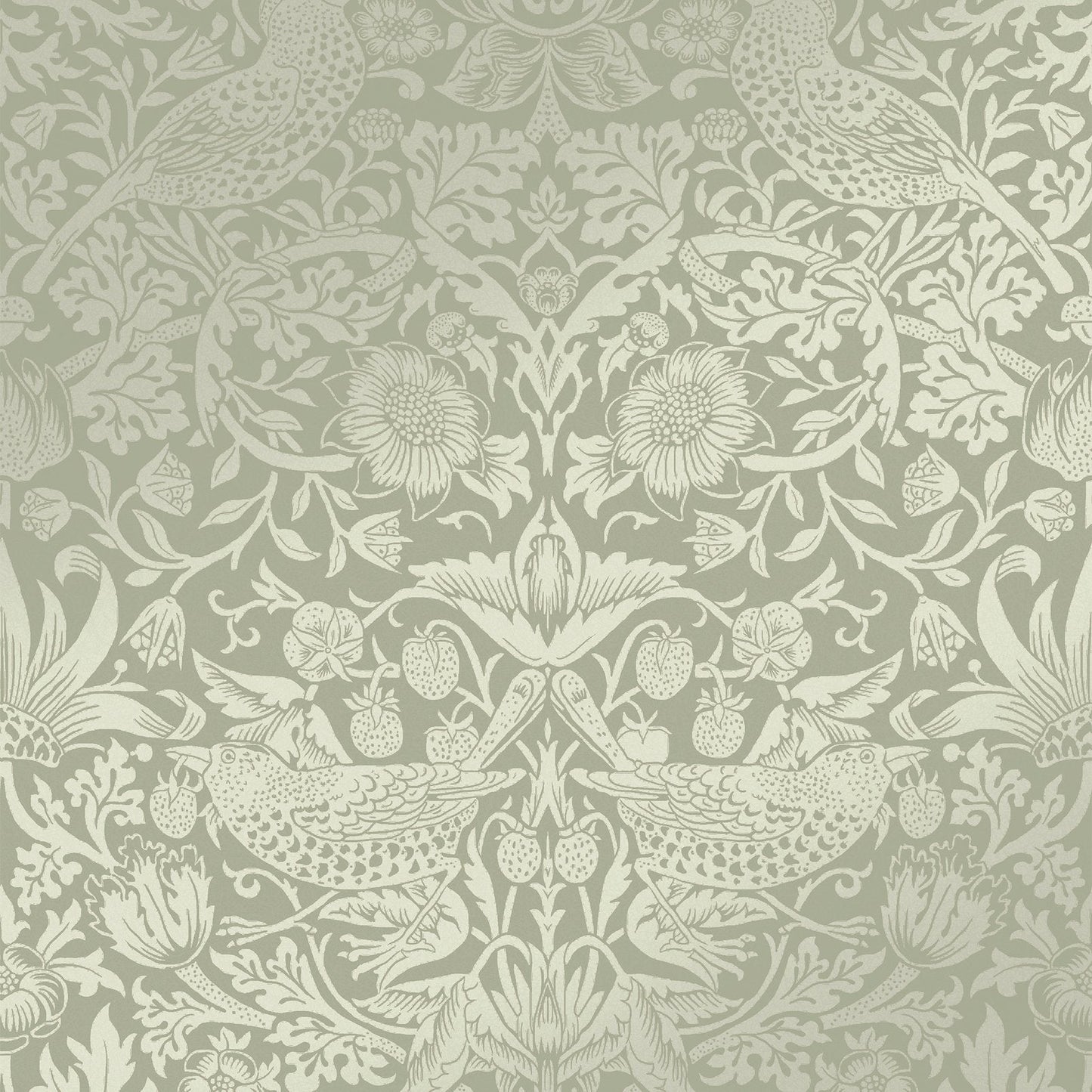 Strawberry Thief Fibrous Wallpaper - Sage - 124237 - William Morris AHWallpaper199