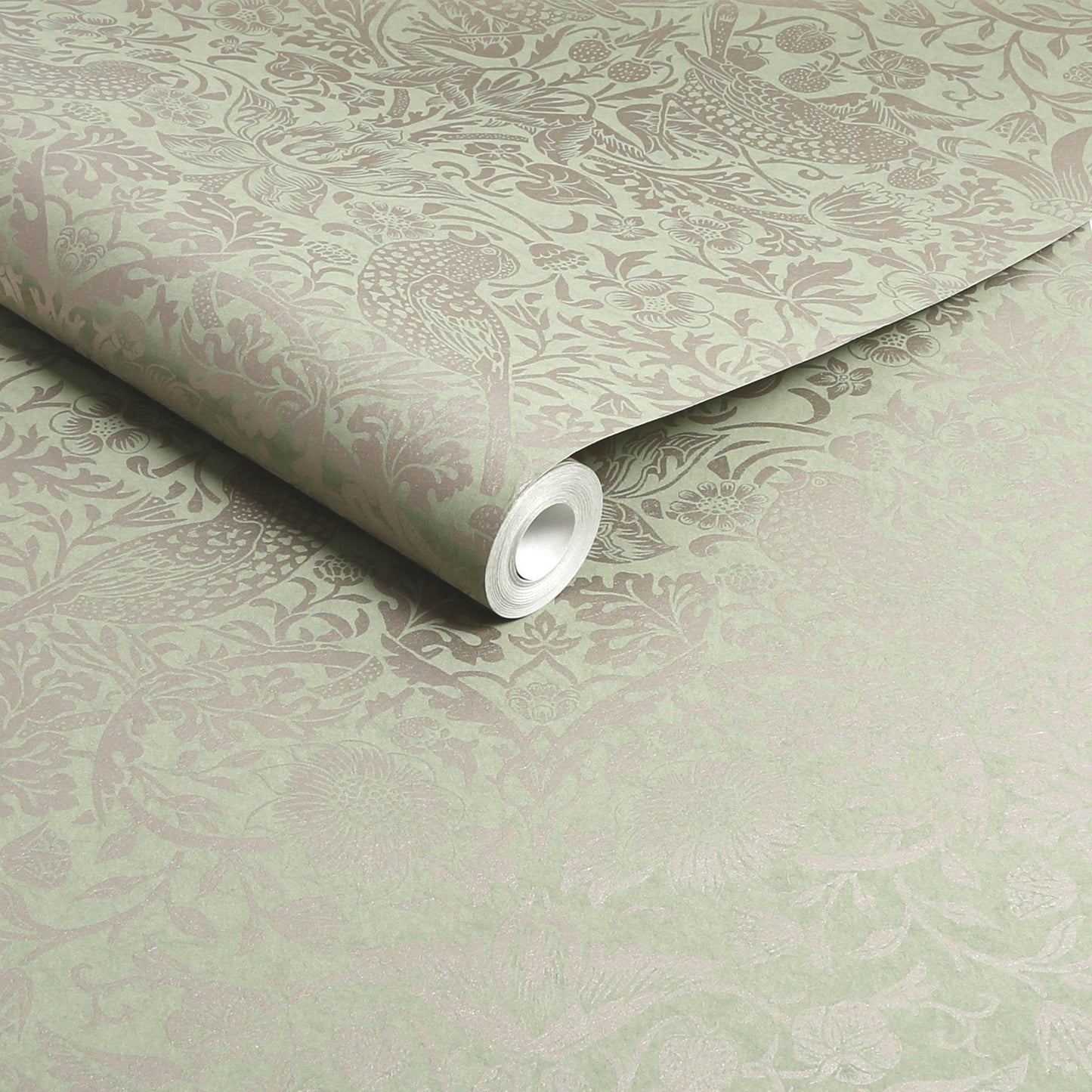 Strawberry Thief Fibrous Wallpaper - Sage - 124237 - William Morris AHWallpaper199