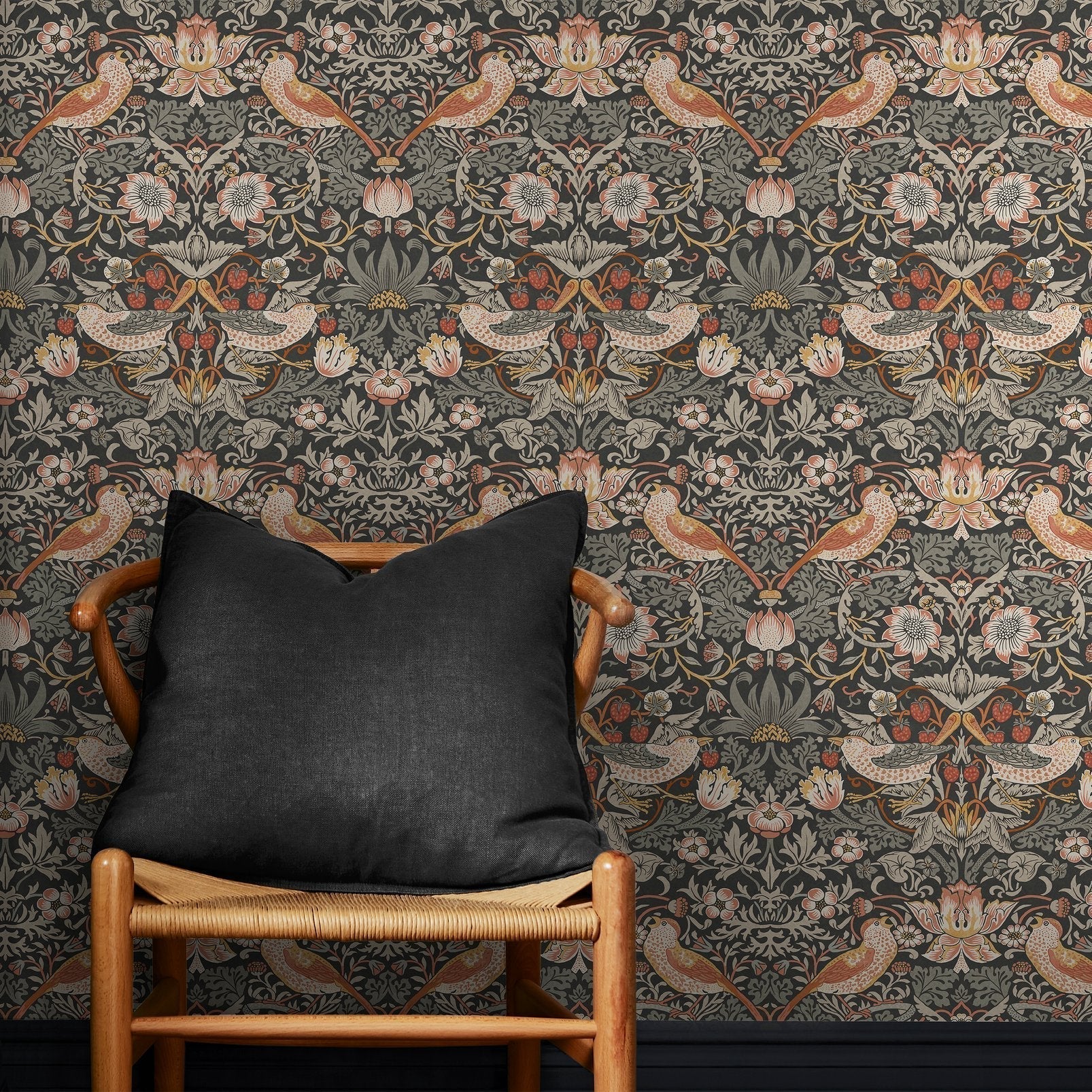 Strawberry Thief Wallpaper - Charcoal - 124230 - William Morris AHWallpaper199