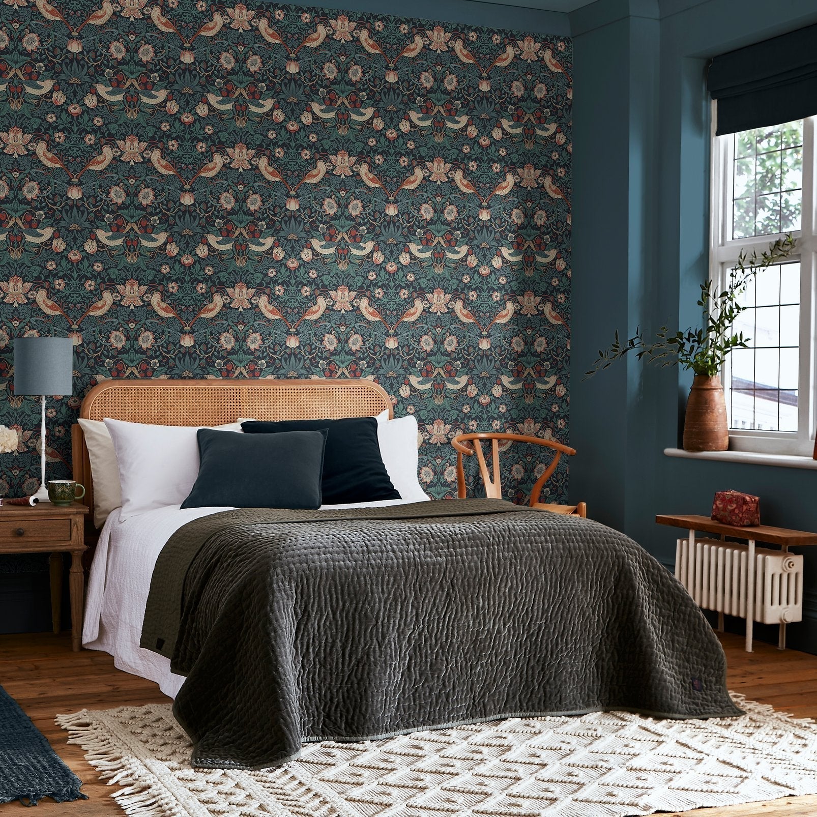 Strawberry Thief Wallpaper - Deep Blue - 124231 - William Morris AHWallpaper199