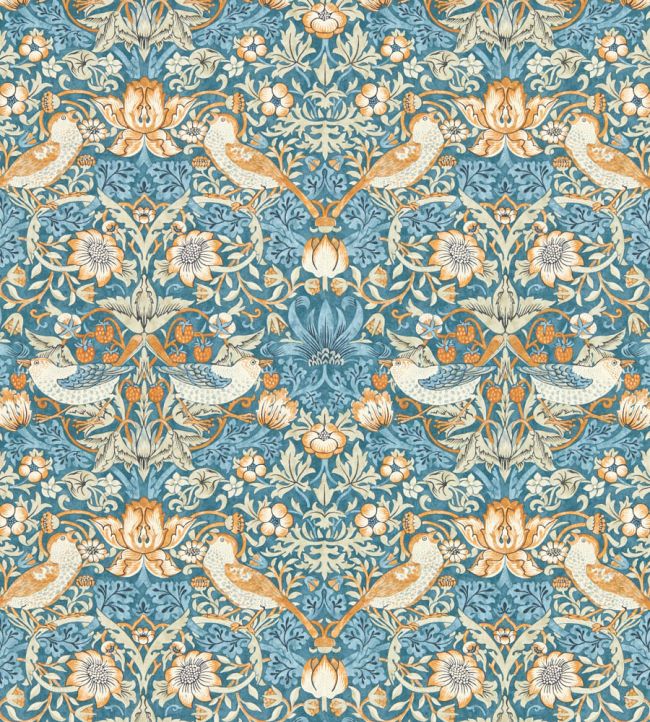 Strawberry Thief Wallpaper - Denim/Spice - W0171/02 - Clarke & ClarkeWallpaper199
