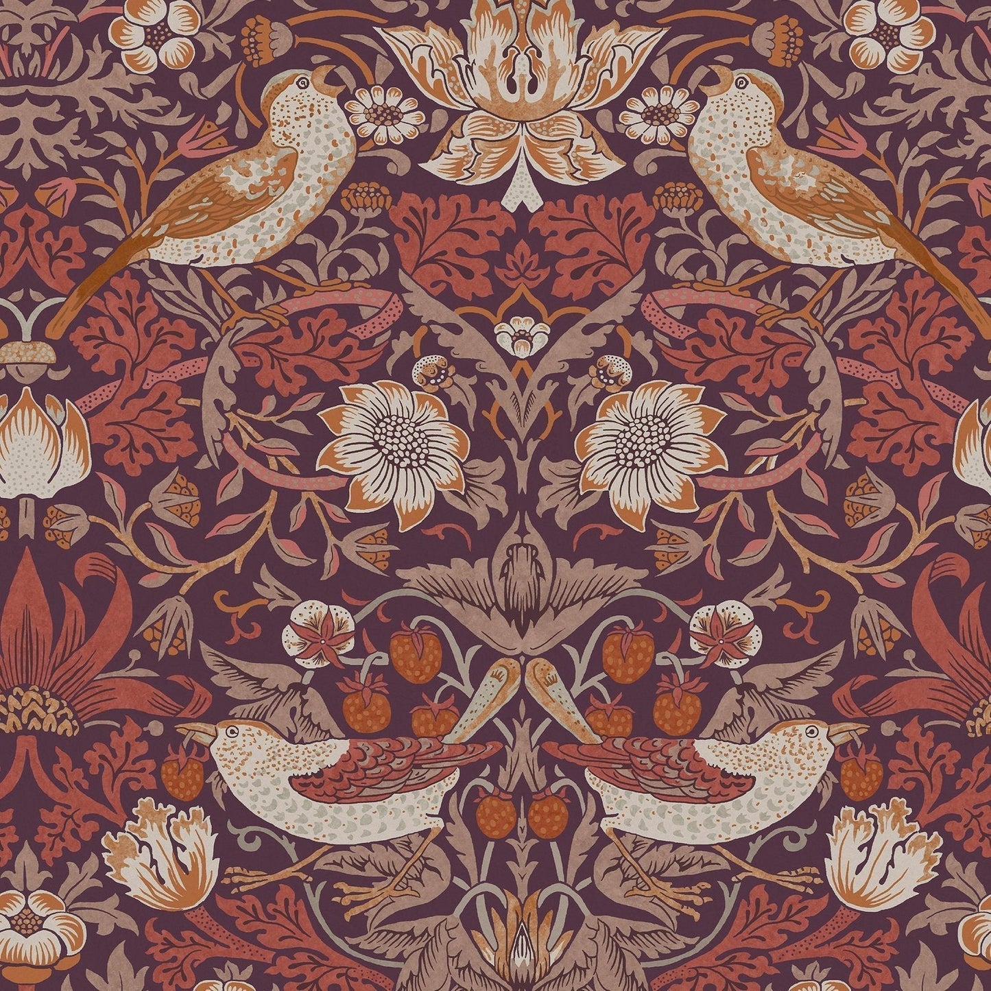 Strawberry Thief Wallpaper - Plum - 124229 - William Morris AHWallpaper199