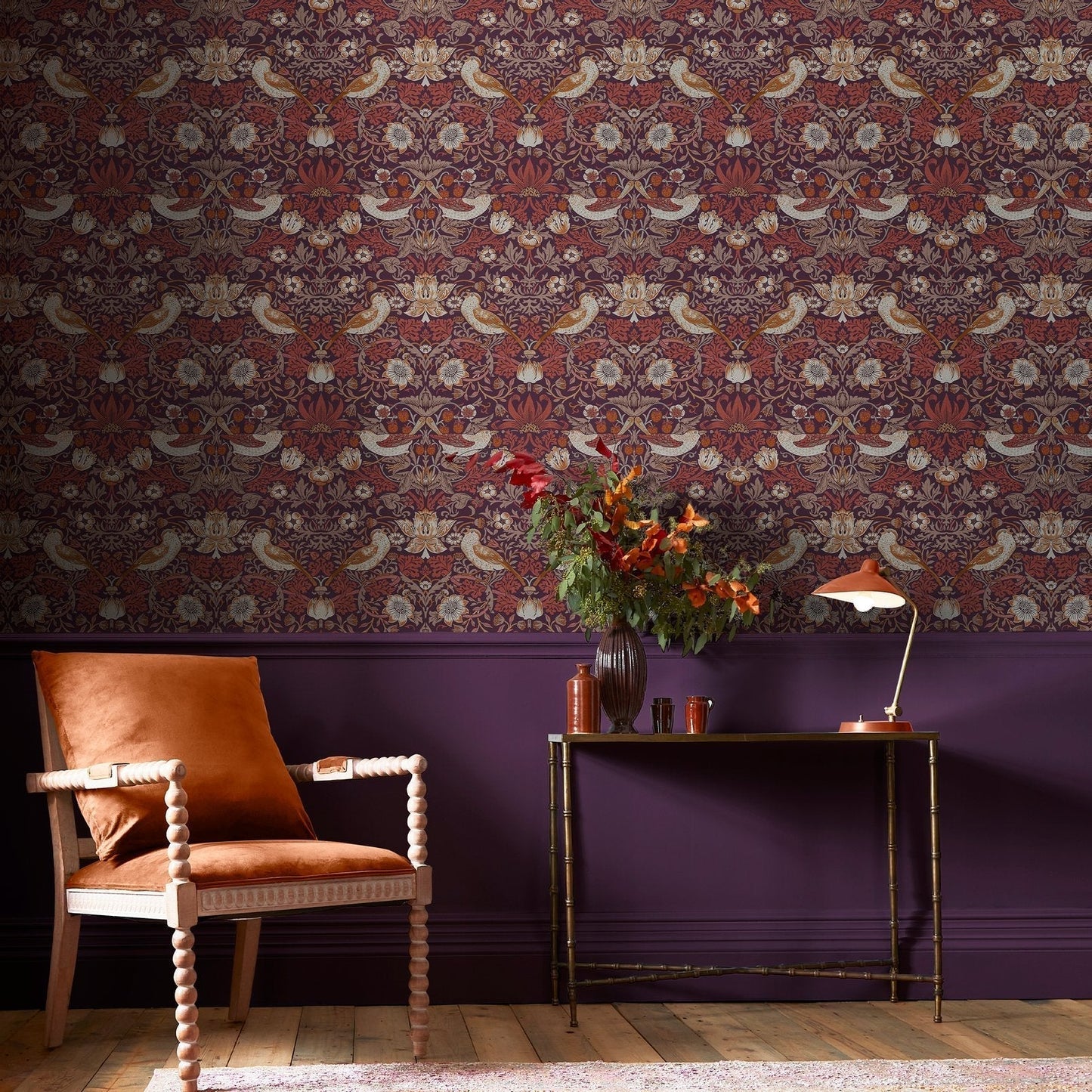 Strawberry Thief Wallpaper - Plum - 124229 - William Morris AHWallpaper199