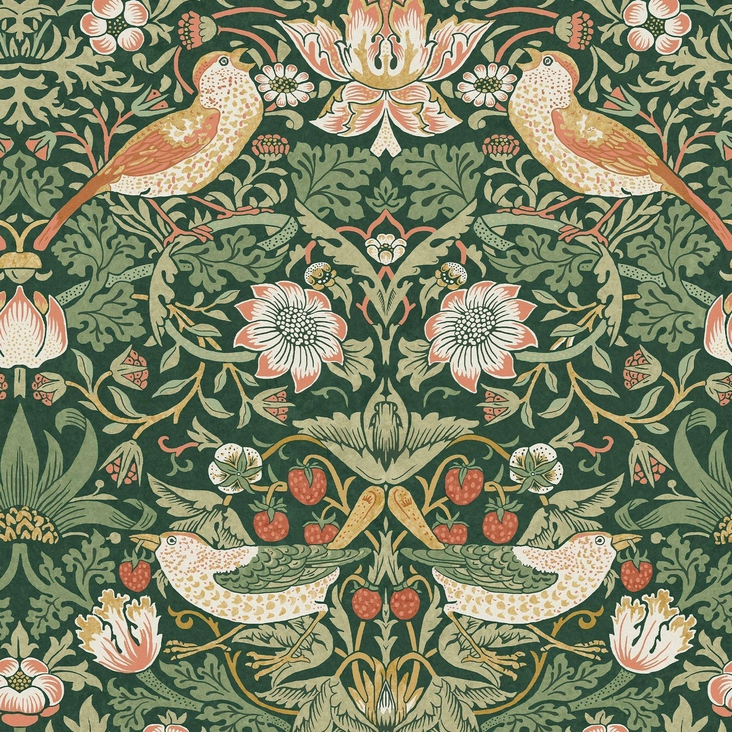 Strawberry Thief Wallpaper - Rich Green - 124234 - William Morris AHWallpaper199