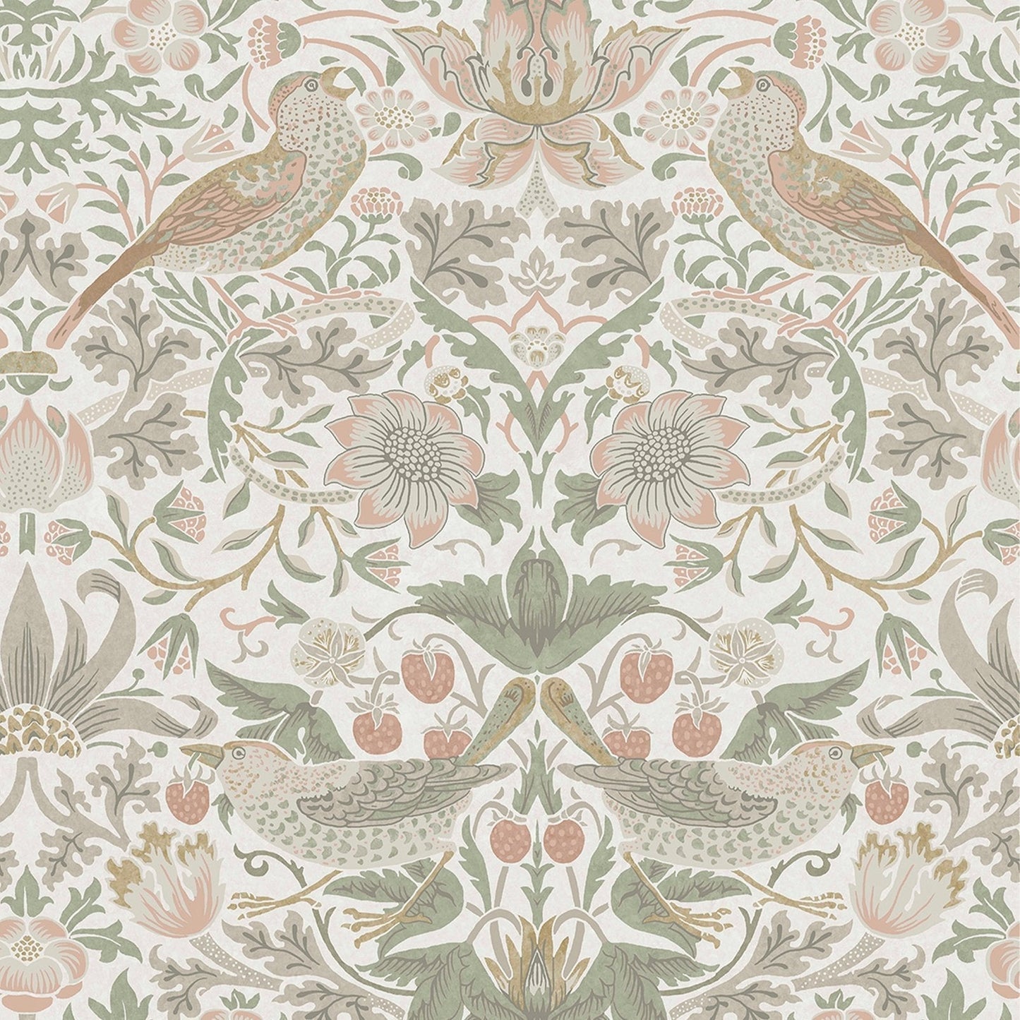Strawberry Thief Wallpaper - Sage & Pink - 124233 - William Morris AHWallpaper199
