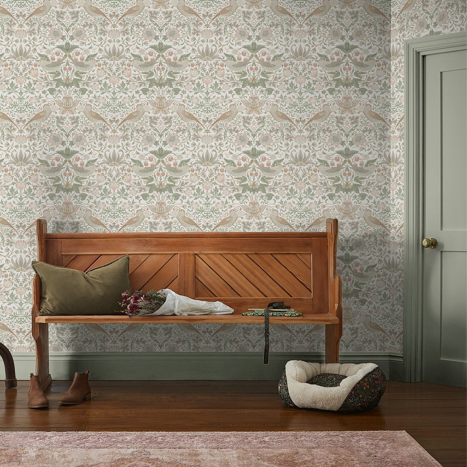 Strawberry Thief Wallpaper - Sage & Pink - 124233 - William Morris AHWallpaper199