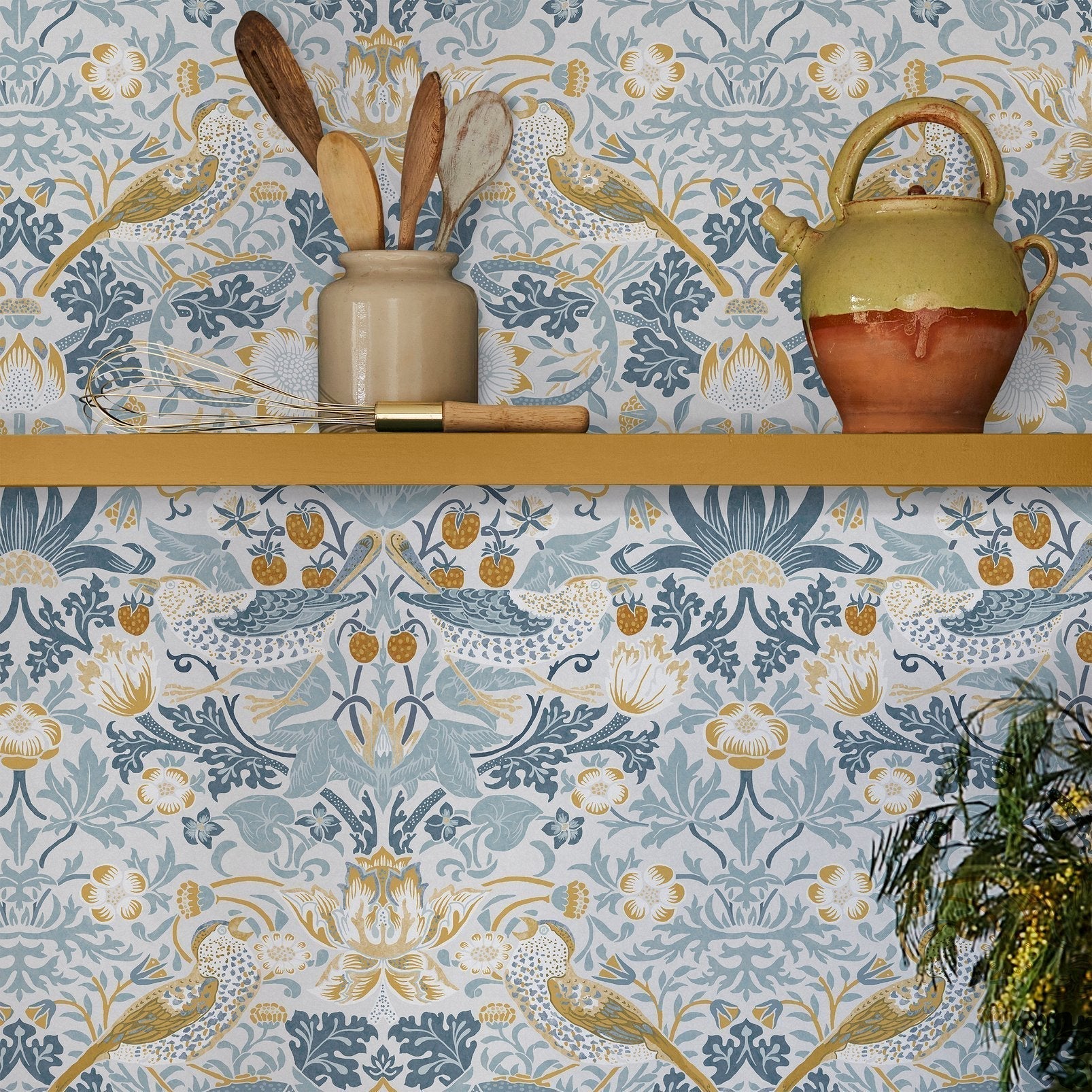 Strawberry Thief Wallpaper - Soft Blue - 124232 - William Morris AHWallpaper199