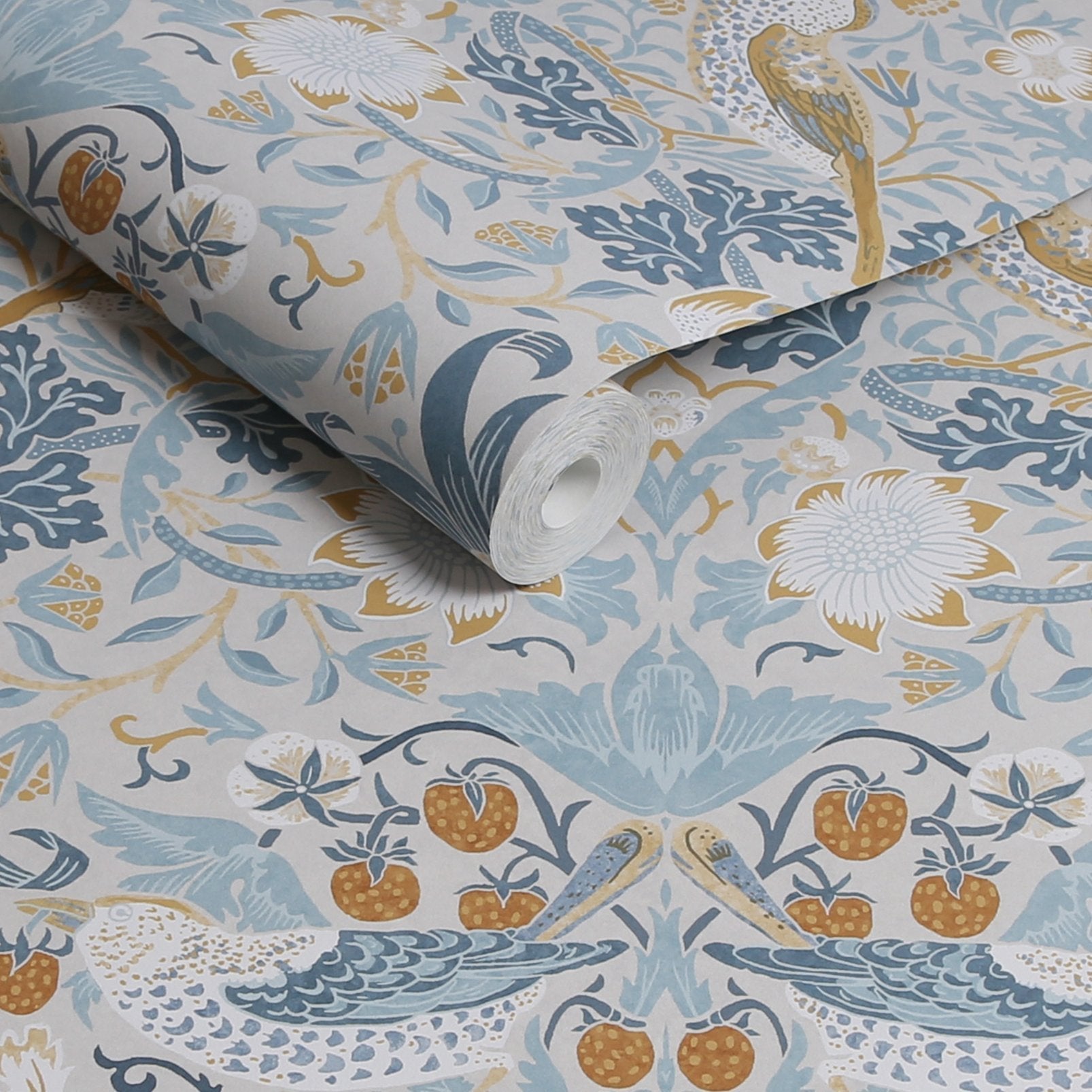 Strawberry Thief Wallpaper - Soft Blue - 124232 - William Morris AHWallpaper199