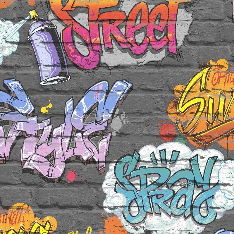 Street Style Graffiti Wallpaper - Black - Muriva - L17901Wallpaper199