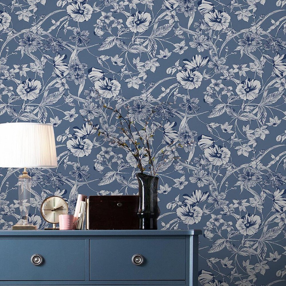 Summerhill Wallpaper - Midnight Blue - Laura Ashley - 118486Wallpaper199