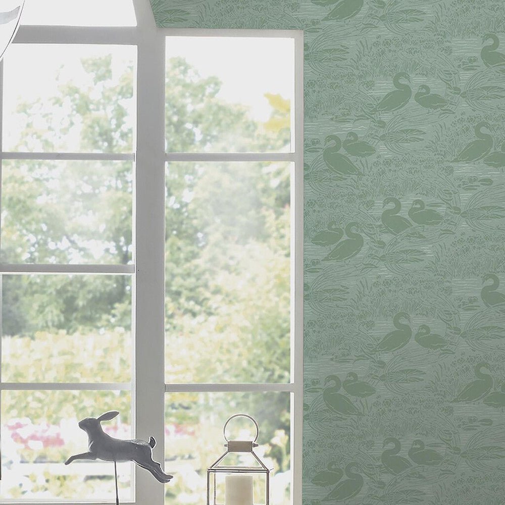 Swans Wallpaper - Jade Green - Laura Ashley - 118472Wallpaper199