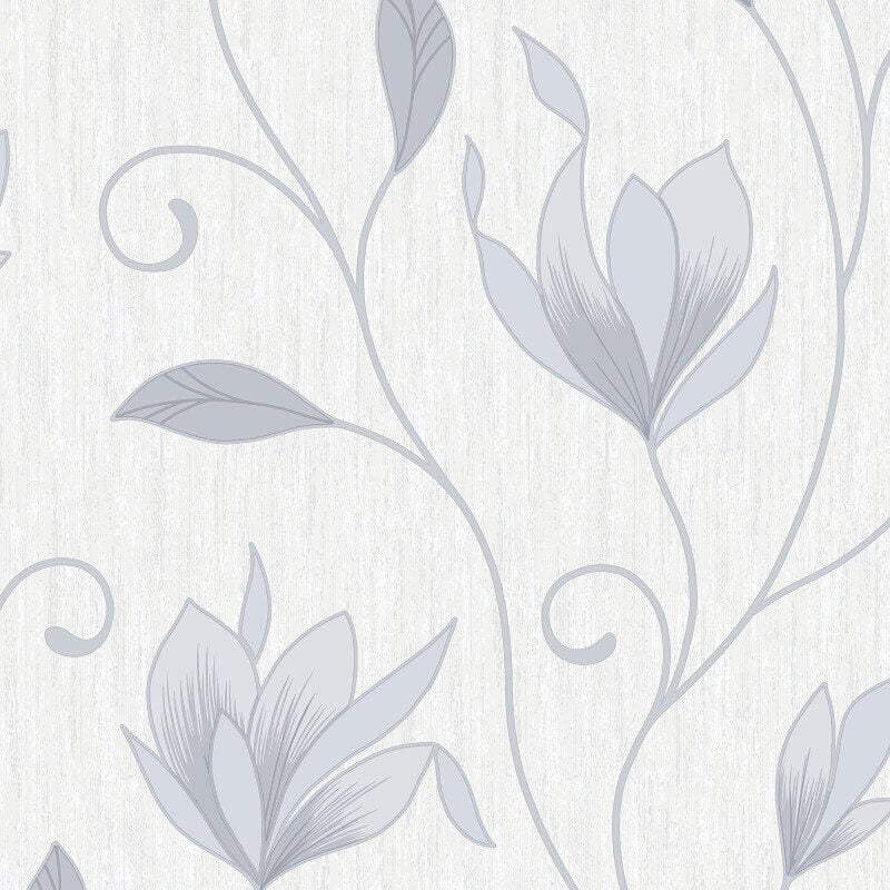 Synergy Floral Glitter Wallpaper - Dove Grey/Silver - Crown - M0852Wallpaper199
