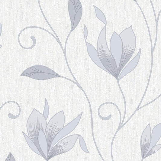 Synergy Floral Glitter Wallpaper - Dove Grey/Silver - Crown - M0852Wallpaper199