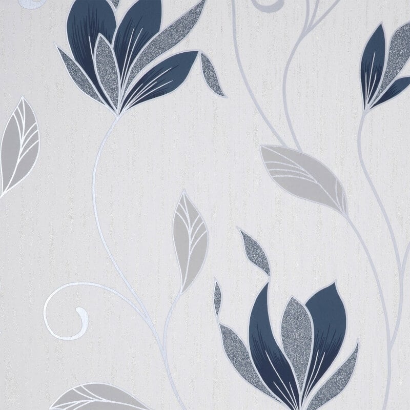 Synergy Floral Glitter Wallpaper - Navy/Silver - Crown - M1716Wallpaper199